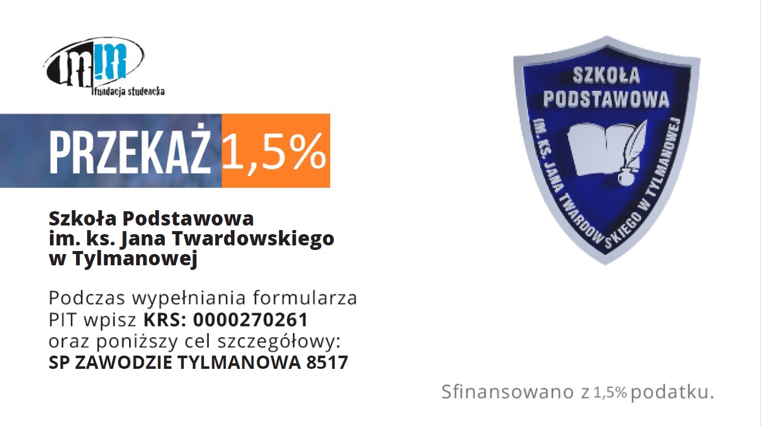 1,5 % PODATKU NA RZECZ NASZEJ SZKOŁY